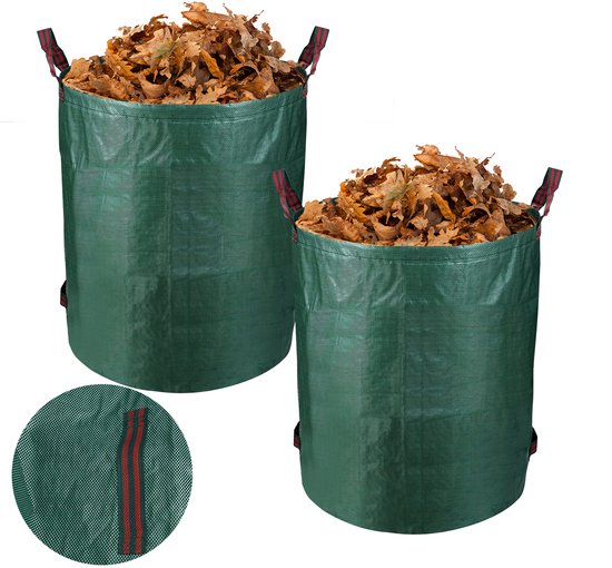 Tuinafvalzak Set van 2 - opvouwbare Tuinzak 272 Liter - Tuinafvalemmer - bladzakken - Zak voor Tuinafval - herbruikbaar - 76 x 67 cm - Groen van Merkloos	
