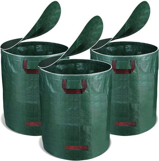 Tuinafvalzak Set van 3 272 Liter - opvouwbare Tuinzak met deksel - Tuinafvalemmer - Groenafval Zak - Zak voor Tuinafval - herbruikbaar - 76 x 67 cm - Groen van Merkloos	