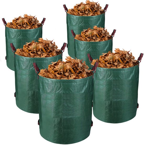 Tuinafvalzak Set van 6 - opvouwbare Tuinzak 272 Liter - Tuinafvalemmer - bladzakken - Zak voor Tuinafval - herbruikbaar - 76 x 67 cm - Groen van Merkloos	