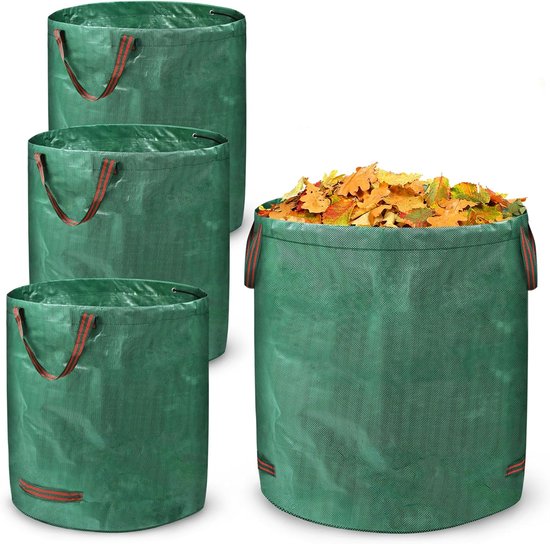 Tuinafvalzakken - Bladzakken gazon - Opruimen tuin - Opvouwbaar robuust - 272 liter capaciteit - Groen