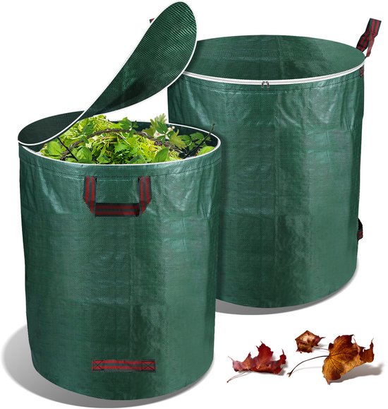 Tuinafvalzakken met deksel - Set van 2 272 Liter - opvouwbare Tuinzak - Tuinafvalemmer - Groenafval Zak - Zak voor Tuinafval - herbruikbaar - 76 x 67 cm - Groen