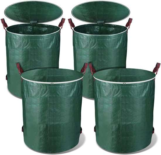 Tuinafvalzakken met deksel - Set van 4 272 Liter - opvouwbare Tuinzak - Tuinafvalemmer - Groenafval Zak - Zak voor Tuinafval - herbruikbaar - 76 x 67 cm - Groen