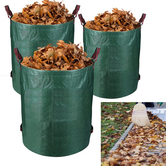 Tuinafvalzakken - Set van 3 272 Liter - opvouwbare Tuinzak - Tuinafvalemmer - Groenafval Zak - Zak voor Tuinafval - herbruikbaar - 76 x 67 cm - Groen