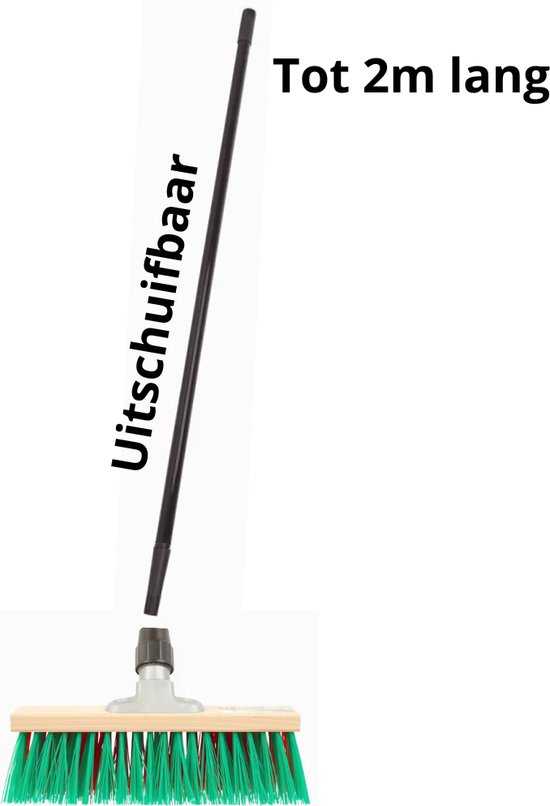 Tuinbezem – Straatbezem met steel – Tuinbezem met steel – Schrobber met Steel - Luiwagen - Uitschuifbare Telescoopsteel tot 2m van Merkloos	