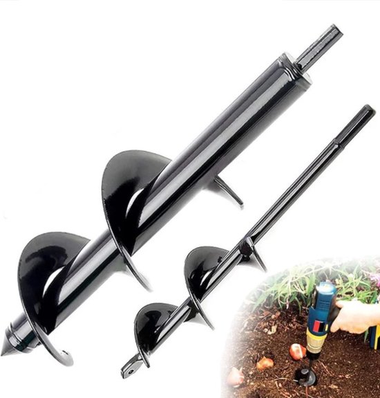 Tuinboor - 2 stuks - 8*30cm+ 4*22cm Spiraalvormige tuinboor - Praktisch plantgereedschap - voor het snel boren en planten van bloemen, bomen en struiken van Merkloos	