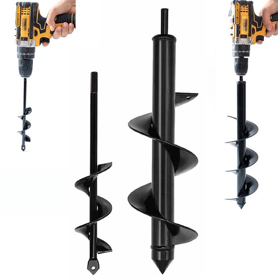 Tuinboor - 2 Stuks - Spiraalvormige Tuinboor - Grondboor - Boor voor Het Planten - voor Het Planten en Mengen van Zaden - 8x30cm+4x22cm - Zwart van Merkloos	
