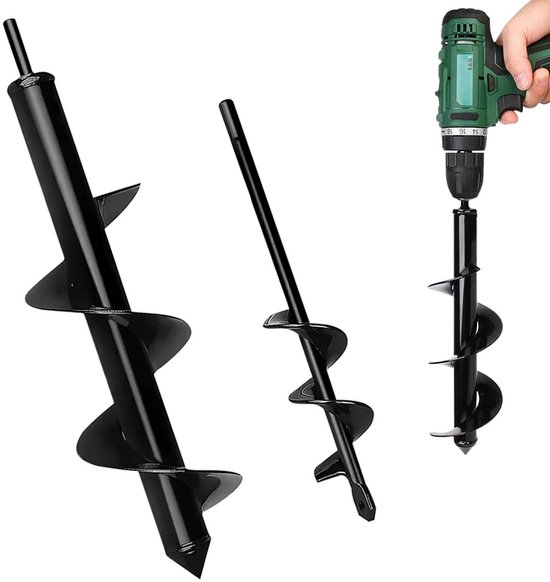Tuinboor - 2 Stuks - Spiraalvormige Tuinboor - Grondboor - Boor voor Het Planten - voor Het Planten en Mengen van Zaden - 8x30cm+4x22cm - Zwart