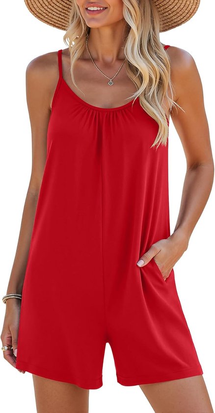 Tuinbroek voor dames, korte jumpsuit, zomer, werkbroek, elegant, casual, mouwloos, losse bandjes, overall, eendelig, sexy romper, spaghettibandjes, playsuit, broekpak met grote zakken