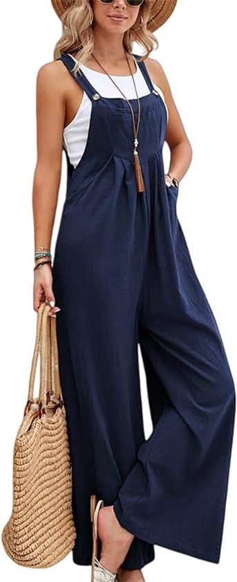 Tuinbroek voor dames, zomer, verstelbare overalls, met bretels, casual, losse broek, bib pants, lang, elegant, retro, wijde pijpen, jumpsuit, overall, met zakken