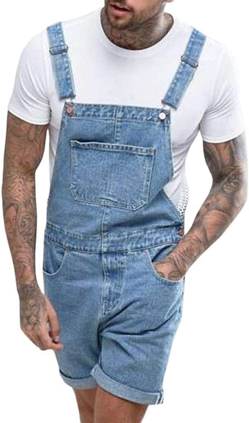 Tuinbroek voor heren, katoen, jeans, overall, korte werkbroek, losse pasvorm, denim, jumpsuit met zakken