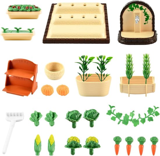 Tuindecoratie Set voor Miniatuur Tuin - Accessoires voor Mini-Tuinmoestuinen - Inclusief Groente, Schoffel en Tuinmeubels - 24 Stuks van Merkloos	