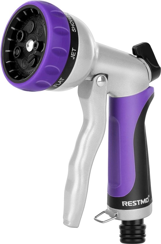 Tuindouche, metalen hogedruk tuinhanddouche, 7 functies spuitmondstuk en instelbare waterstroom tuinspuitpistolen irrigatiepistool voor tuinirrigatie, autowassen, violet van T