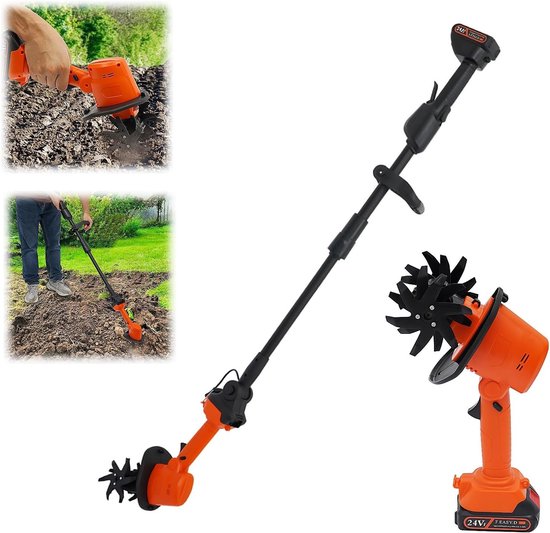 Tuinfrees Accu - Elektrische Frees - Grond Bewerken - Draadloos Gemak - 10cm Werkdiepte - Zwart Oranje van Merkloos	