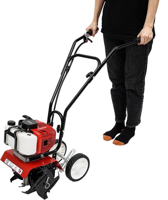 Tuinfrees Benzine - Bodemfrees Cultivator - Grond Losmaken - Krachtige 2-takt motor - 3-10 cm diepte - rood van Merkloos	