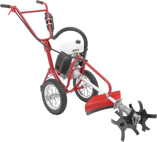 Tuinfrees Benzine - Motorhak Cultivator - Bodem Bewerken Tuin - 63cc 4-Takt Motor - 10cm Werkbreedte - Rood Zwart van Merkloos	