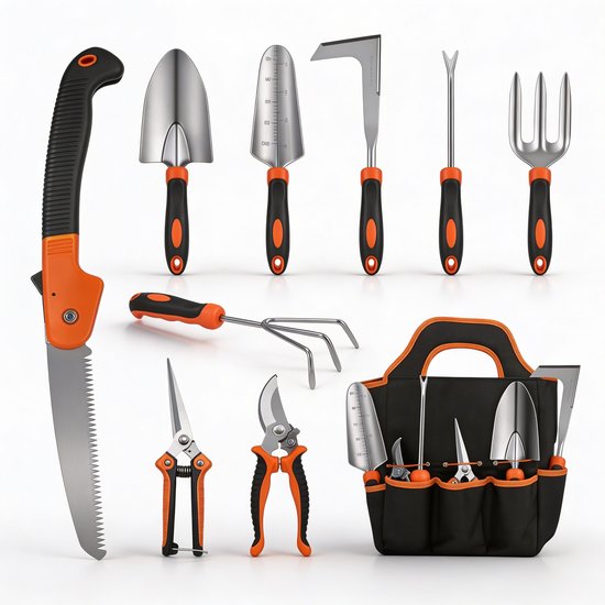 Tuingereedschap 10-Delig Complete Set van RVS voor Tuinieren – Tuingereedschapset Met Snoeischaar, Schep & Hark voor Dagelijks Gebruik – Tuinset Duurzaam & Ergonomisch Design | Incl. Draagtas voor Eenvoudig Opbergen van Merkloos	