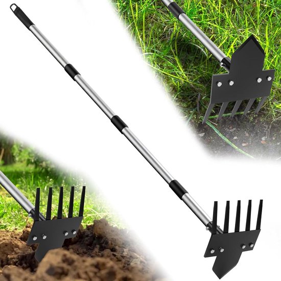 Tuingereedschap 2-in-1 - Schoffel onkruidtrekker - Tuinonderhoud - Verstelbare steel - 43-147 cm - Zwart