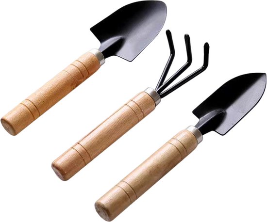 Tuingereedschap - 3 delige set - Tuinieren - Tuinset - Plantenschep - Tuinschep - Tuinhark - Tuinvork - Plantschep - Duurzaam - zwart - Mini tuingereedschap set - Combi Gereedschap - Metaal van Merkloos	