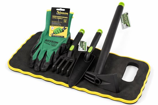 tuingereedschap 5-delige set – glasvezelversterkt kunststof - incl. handschoenen & kniekussen van Merkloos	