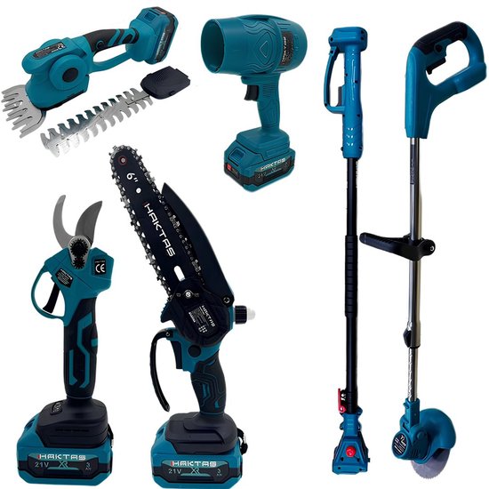 Tuingereedschap 6-in-1 Accu Set 21V – Mini Kettingzaag, Heggenschaar, Snoeischaar & Grastrimmer – Draadloos Professioneel Tuin Gereedschap met Accu en Oplader van Merkloos	