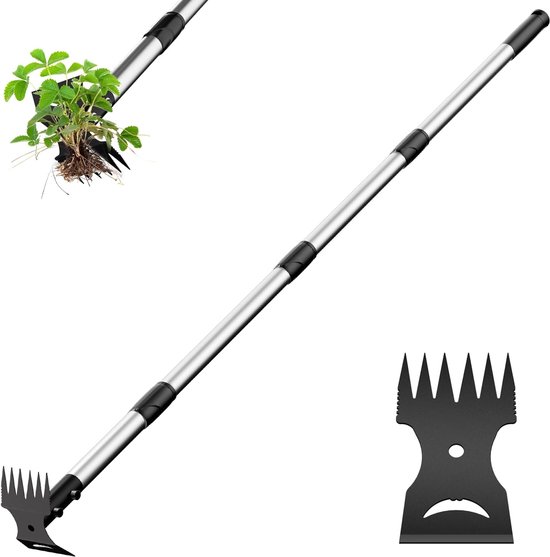 Tuingereedschap - Grasvrij Maken - Onkruidtrekker met lange steel - Handmatige onkruidverwijderaar - 2-in-1 Onkruidsteker met Lange Steel - 148cm - Tuinschoffel en Onkruidhark in één - Voor Gazon, Tuin en Erf van Merkloos	