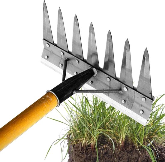 Tuingereedschap - Onkruidwieder - Gazon Onderhoud - Dubbelzijdig - 7 Tanden - Metaal
