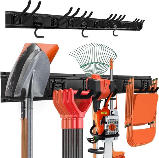 Tuingereedschap Rack Set, Garage Wall Organisatie Hanger met 3 Mop Houder en 6 Multifunctionele Haken, Garden Yard Shovels Harken voor String Hedge Trimmer Bezems Slangen Opvouwbare Stoelen Ladders en meer