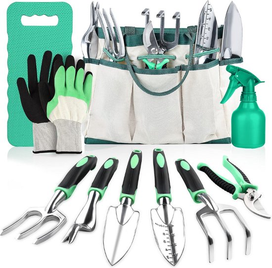 Tuingereedschap Set–10-Delige Roestvrijstalen Tuinset–Met Stevige Gereedschapstas–Ideaal Tuincadeau Voor Mannen En Vrouwen van Kinzo Garden