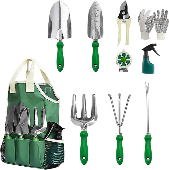 Tuingereedschap Set - 11-Delig Tuinonderhoud - Planten Verzorgen - Stevig Roestvrij Legering - 32 x 20 x 10 cm