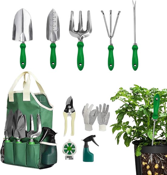 Tuingereedschap Set - 11 Delig - Tuinonderhoud - Roestvrij Staal - 32x20x10cm - Grijs