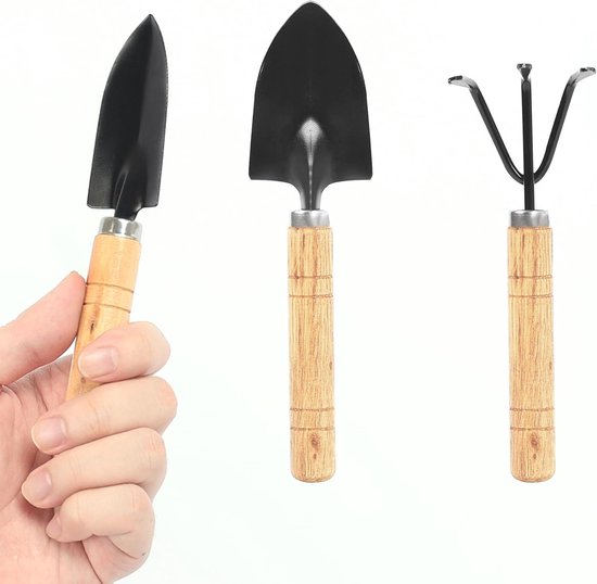 Tuingereedschap Set - 3 Stuks - Tuinschep - tuin schepjes - Mini-plantengereedschapset (hark en schep) – Geschikt voor zaailingen en bodemverzorging - Duurzaam - Zwart