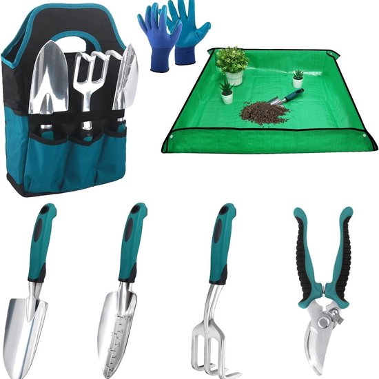 Tuingereedschap Set 7-Delig – Roestvrij RVS – Aluminiumlegering – Ergonomisch Handvat – Tuintas Inbegrepen – 7-Delig Set van Merkloos	