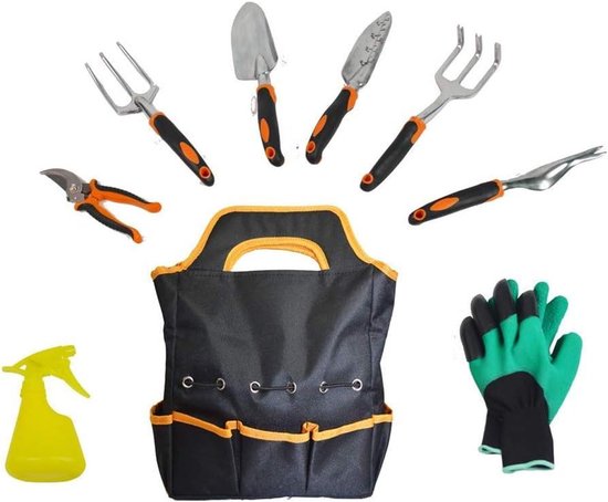 Tuingereedschap Set - 9-delig gereedschap - Buitenwerkzaamheden - Ergonomische handgrepen - 9-delig - Grijs