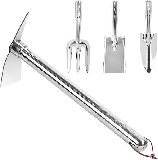 Tuingereedschap Set - Bodem bewerken Hark - Tuinieren Grondbewerking - Roestvrijstalen Constructie - 40 x 15 x 5 cm - Zilver