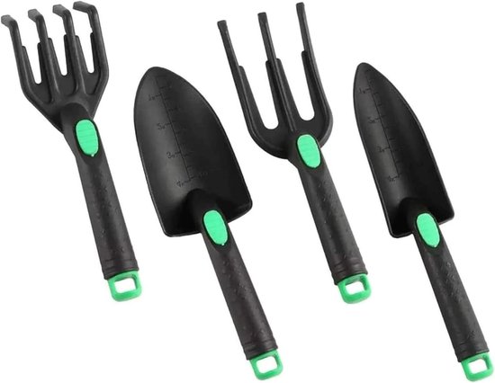 Tuingereedschap set - Handgereedschap - Planten en wieden - Duurzaam PP materiaal - 4-delig - Groen zwart