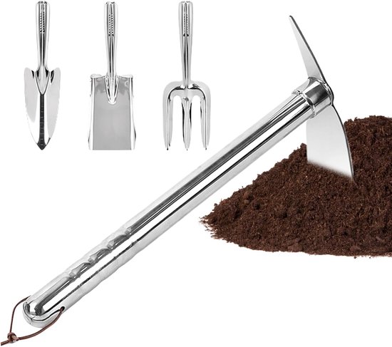 Tuingereedschap Set - Handgereedschap Tuin - Bodem Bewerken - Ergonomisch Handvat - 40 cm Lengte - Zilver
