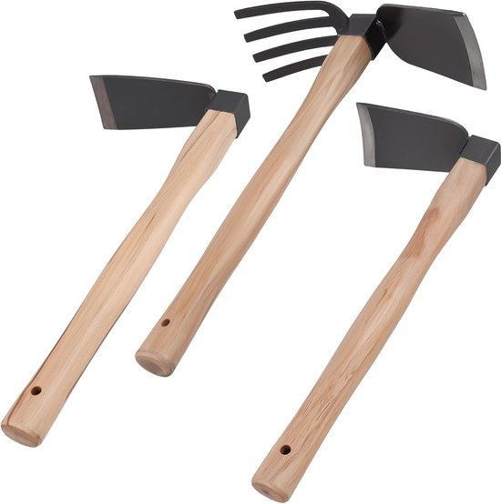 Tuingereedschap Set - Handgereedschap Tuin - Bodem Verzorgen - Mangaanstaal Punten - 3 Delig - Zwart Houtkleur