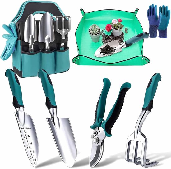 Tuingereedschap Set - Handgereedschap Tuin - Tuinonderhoud Gemak - Lichtgewicht Aluminium - 31.5 x 15 x 8 cm - Blauw Groen van Merkloos	