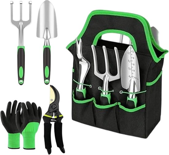 Tuingereedschap Set - Handige Tuinieren - Planten Verzorgen - Antislip Handgrepen - 8 Delig - Grijs