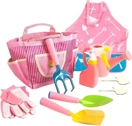 Tuingereedschap Set - Kinder Tuinset - Buiten Spelen - Duurzaam Metaal - 8 Delig - Roze