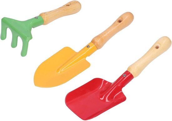 Tuingereedschap set - Kinder tuinset - Kleine planten verzorgen - Gladde randen - 30 cm lang - Vrolijke kleuren