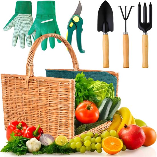 Tuingereedschap Set - Mand met gereedschap - Tuinieren en beplanting - Ergonomische handgrepen - 35 x 22 x 29 cm van Tuingereedschap.