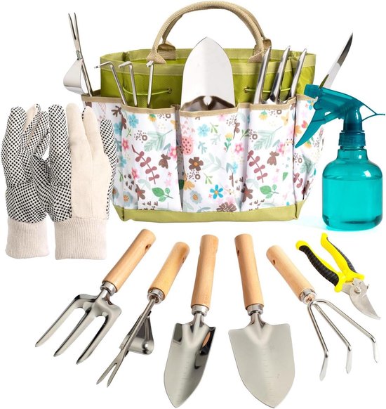 Tuingereedschap set met schep, hark en snoeischaar - 9-delige set voor tuinieren