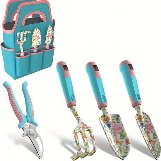 Tuingereedschap Set met Tas Bloemenprint Tuinset Duurzaam Compleet Cadeau
