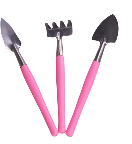 Tuingereedschap Set - Mini Planten - Potten Verplanten - Roestvrij Staal - 17-21 cm - Roze