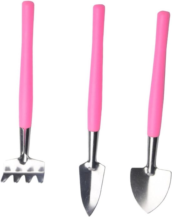 Tuingereedschap Set - Mini Schep Hark - Bloemen Planten - Ijzeren Constructie - 75 g - Roze