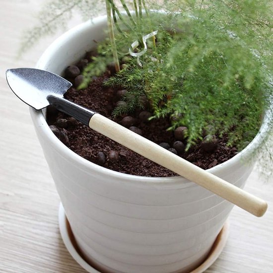 Tuingereedschap Set - Mini Tuin Tools - Planten Verzorging - Metaal en Hout - 22 x 7 cm - Zwart