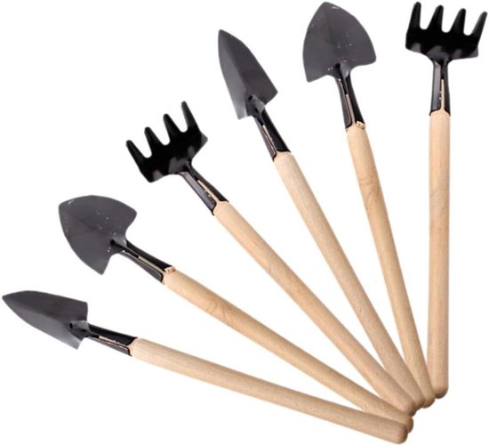 Tuingereedschap Set - Mini Tuinbouwset - Bloemen Verplanten - Houten Handvatten - 6 Delig - Niet Gespecificeerd
