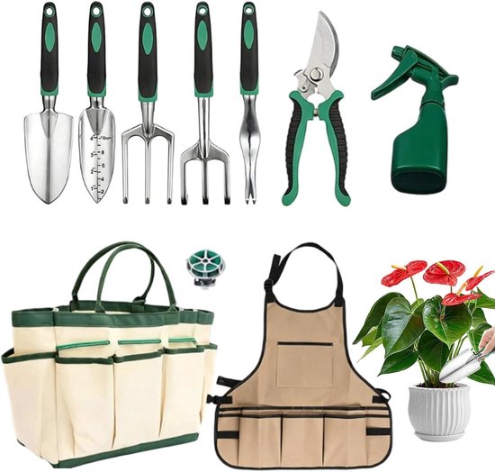 Tuingereedschap Set - Planten Accessoires - Bloemen Planten - Ergonomische Grip - 11 Delig - Groen Zilver