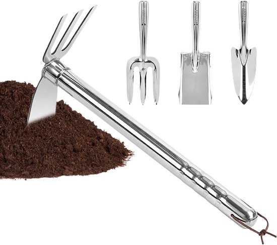 Tuingereedschap Set - Planten en Verplanten - Bodem Ventilatie - Roestvrij Staal - 4 Delig - Zilver